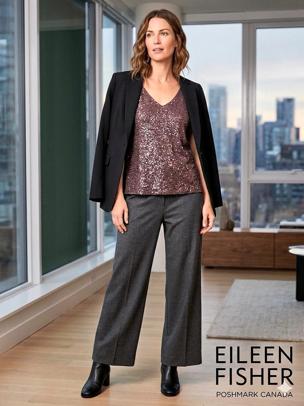 Eileen Fisher Silk Sequin V-Neck Tank in Brown Size XS